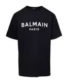 Balmain Black Crewneck T-shirt With Logo Lettering On The Front In Cotton Man In Black