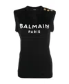 Balmain Embossed-buttons Logo-print Tank Top In Black