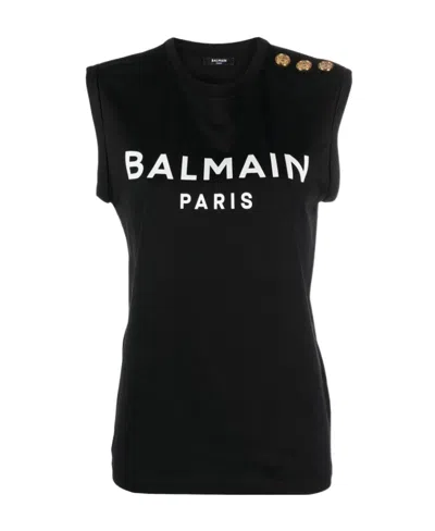 BALMAIN BALMAIN LOGO PRINTED SLEEVELESS TANK TOP