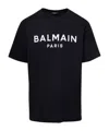 Balmain Black Crewneck T-shirt With Logo Lettering On The Front In Cotton Man In Black