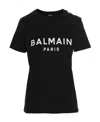 Balmain Black Crewneck T-shirt With Logo Print And Golden Buttons In Jersey Woman In Black