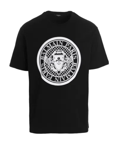 Balmain Noir Blanc Cotton T-shirts And Polos In Black