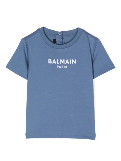 Balmain Babies' Logo-print Cotton T-shirt In Blue