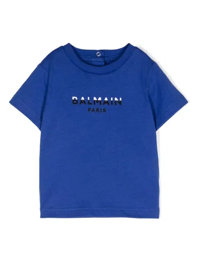 Balmain Babies' Logo-print Cotton T-shirt In Blue
