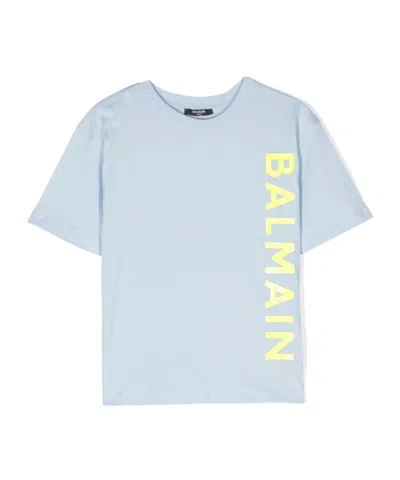 Balmain Logo-print Cotton T-shirt In Blue
