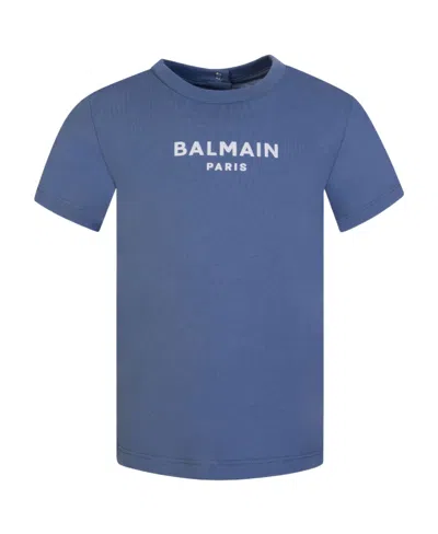 Balmain Logo-print Cotton T-shirt In Blue