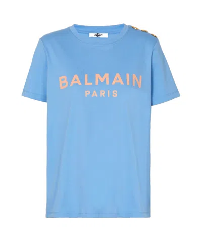Balmain Logo-print Cotton T-shirt In Blue