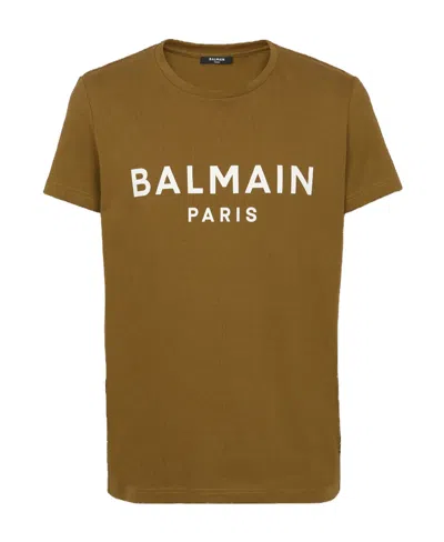 Balmain Logo-print Cotton T-shirt In Green