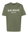 Balmain Green Crewneck T-shirt With Logo Lettering On The Front In Green