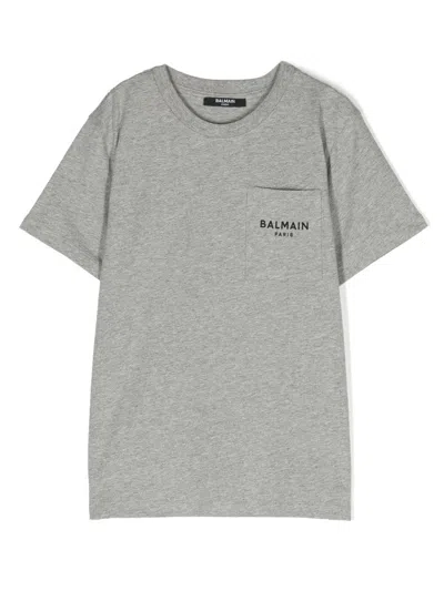 Balmain Kids' Logo-print Cotton T-shirt In Grey