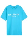 Balmain Organic Cotton Logo Graphic T-shirt In Light Blue