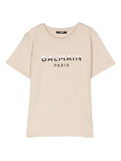Balmain Kids' Logo-print Cotton T-shirt In Neutrals