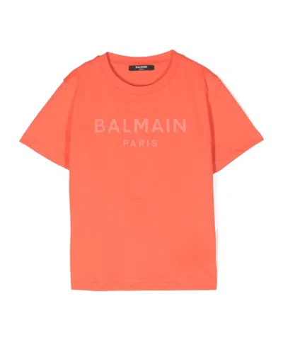 Balmain Logo-print Cotton T-shirt In Orange