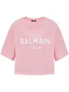 Balmain Women Logo Organic Cotton Cropped T-shirt In Pink