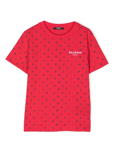 Balmain Kids' Logo-print Cotton T-shirt In Red