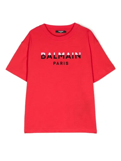 Balmain Logo-print Cotton T-shirt In Red