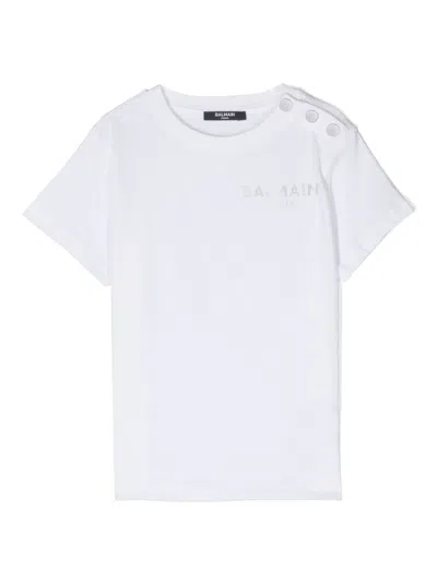 Balmain Kids' Logo-print Cotton T-shirt In Weiss