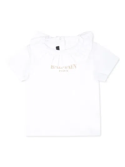 Balmain Babies' Logo-print Cotton T-shirt In Weiss