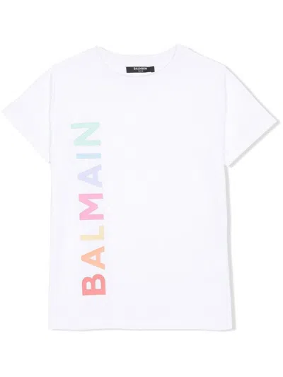 Balmain Kids' Logo-print Cotton T-shirt In White