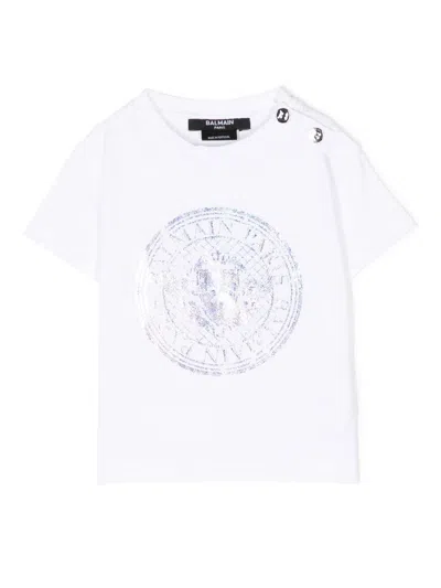 Balmain Babies' Logo-print Cotton T-shirt In White