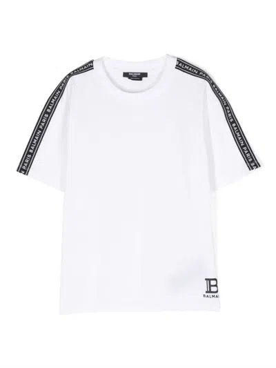 Balmain Kids' Logo-print Cotton T-shirt In White