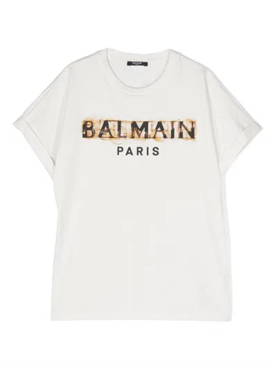 Balmain Kids' Logo-print Cotton T-shirt In White