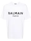 Balmain White Crewneck T-shirt With Contrasting Logo Lettering Print In Cotton Man In White