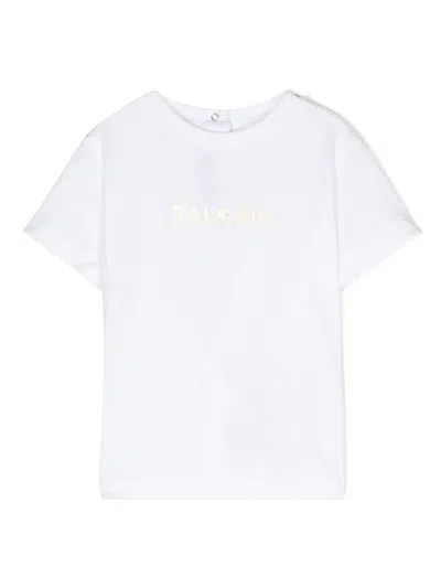 Balmain Babies' Logo-print Cotton T-shirt In White