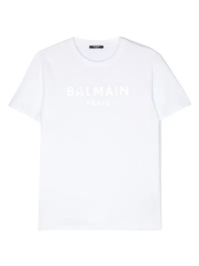 Balmain Kids' Logo-print Cotton T-shirt In White