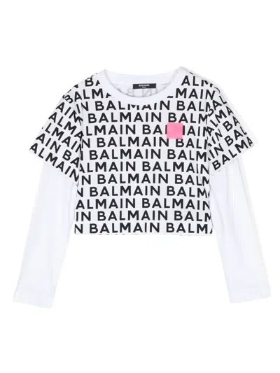 Balmain Kids' Logo-print Cotton T-shirt In White