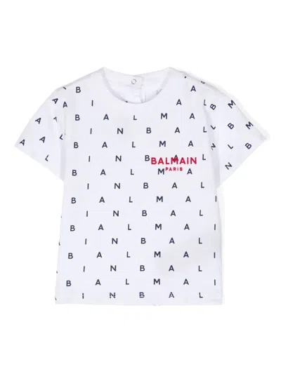 Balmain Babies' Logo-print Cotton T-shirt In White