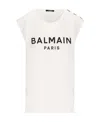 Balmain Button-detail Logo-print Tank Top In White