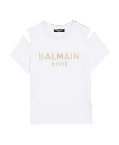 Balmain Kids' Logo-print Cotton T-shirt In White