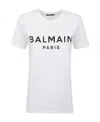 Balmain White Crewneck T-shirt With Logo Print And Golden Buttons In Jersey Woman In White