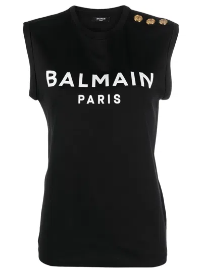 Balmain Black Logo Print Sleeveless