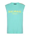 Balmain Organic Cotton Logo Tank Top In Green