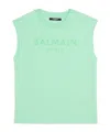 Balmain Logo-print Cotton Tank Top In Green