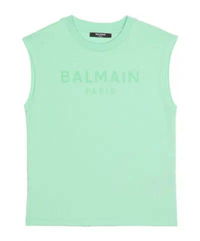 Balmain Logo-print Cotton Tank Top In Green