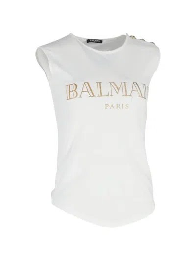 Pre-owned Balmain Logo-print Cotton Tank Top In White
