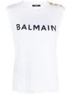 Balmain Button-detail Logo-print Tank Top In White