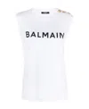 Balmain Button-detail Logo-print Tank Top In White