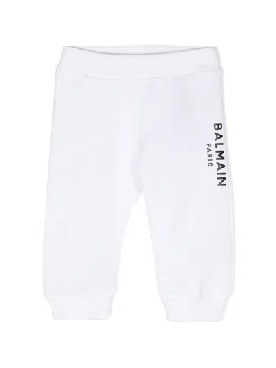 Balmain Babies' Logo-print Cotton Track Pants In 白色