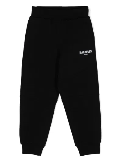 Balmain Kids' Logo-print Cotton Track Pants In Black