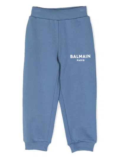 Balmain Kids' Logo-print Cotton Track Pants In Blue