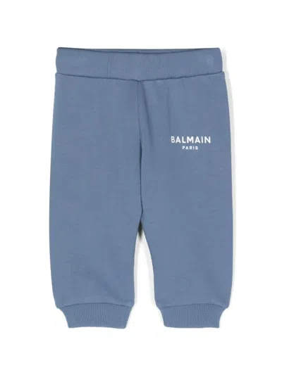 Balmain Babies' Logo-print Cotton Track Pants In Blue
