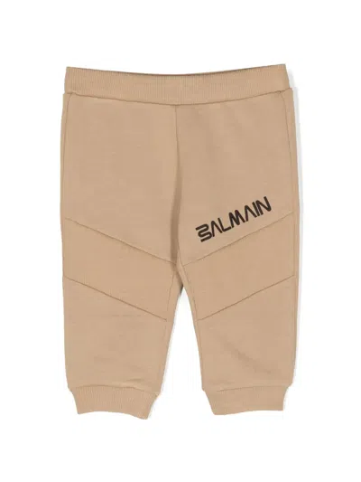 Balmain Babies' Logo-print Cotton Track Pants In Brown