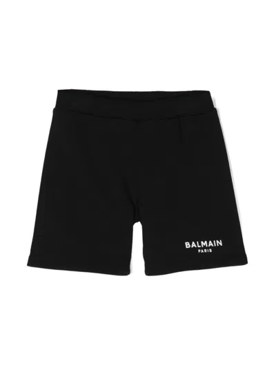 Balmain Kids' Logo-print Cotton Track Shorts In Black