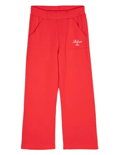 Balmain Kids' Logo-print Cotton Trousers In Red