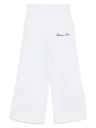 Balmain Kids' Logo-print Cotton Trousers In White