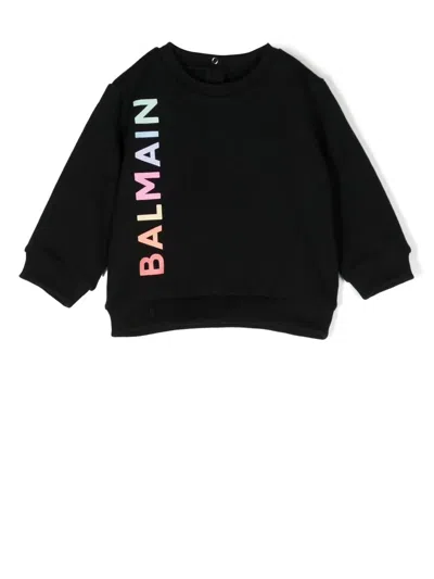 Balmain Babies' Logo-print Crew Neck Jumper In 黑色